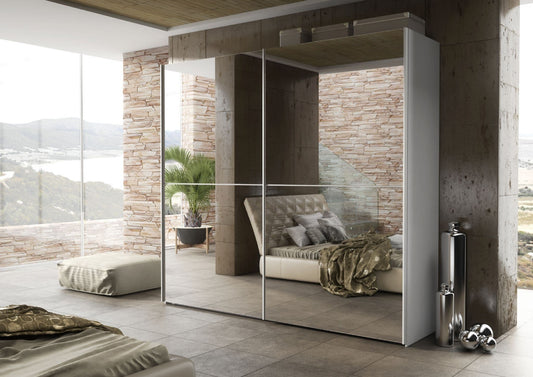 White And Full Mirrored 240cm Sliding Door Wardrobe