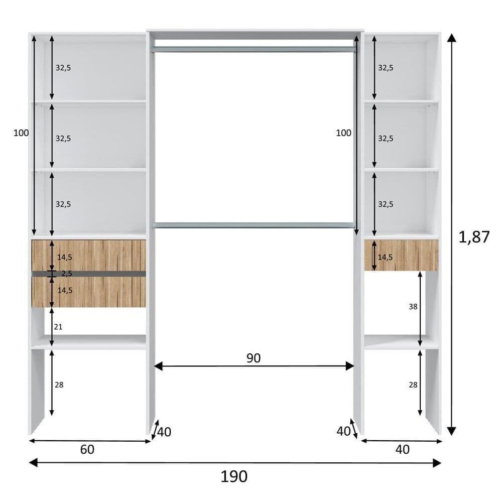 Natural Oak Effect and White Open Door Wardrobe With Shelves And Rail