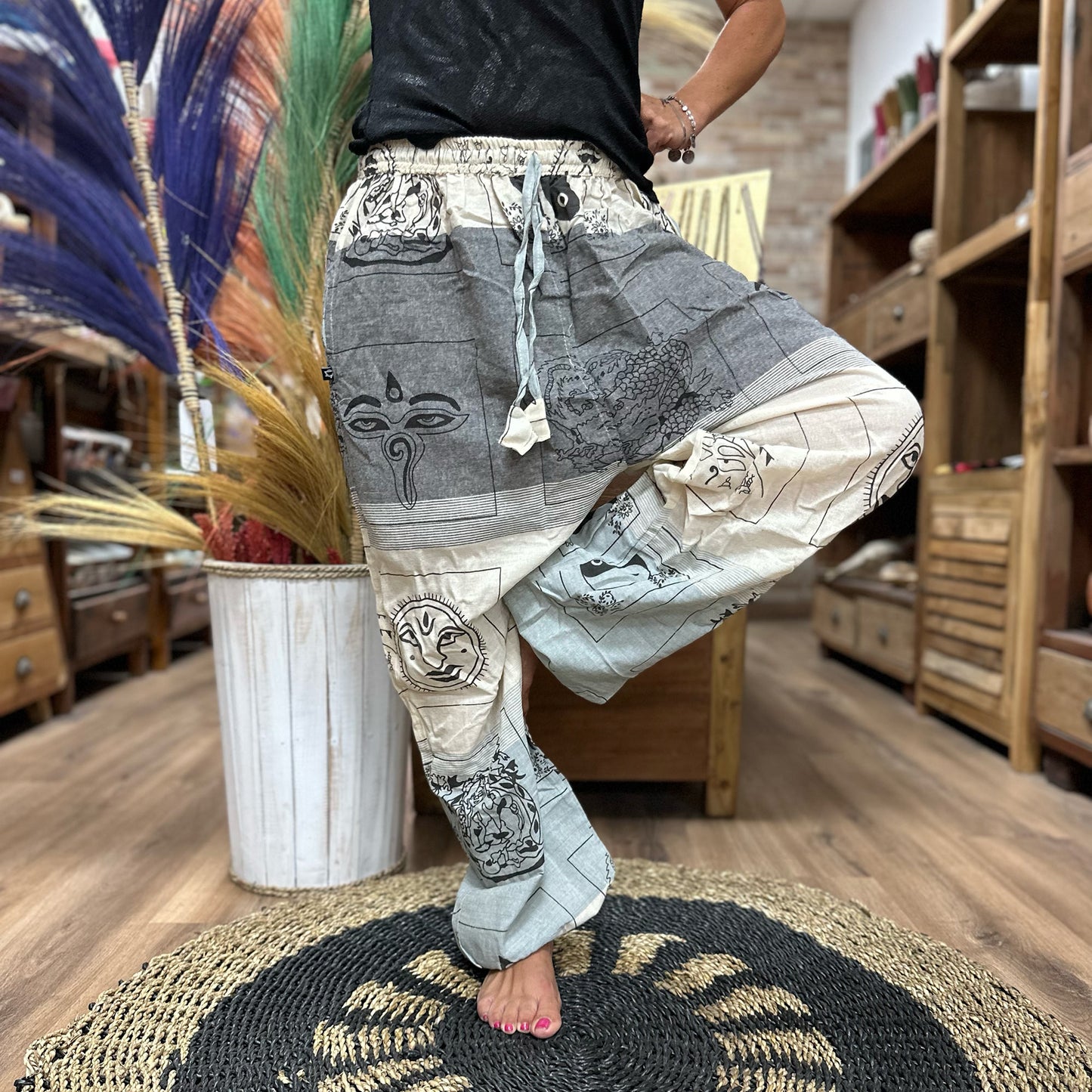 Festival and Yoga Pants - High Cross Himalayan Print on Grey