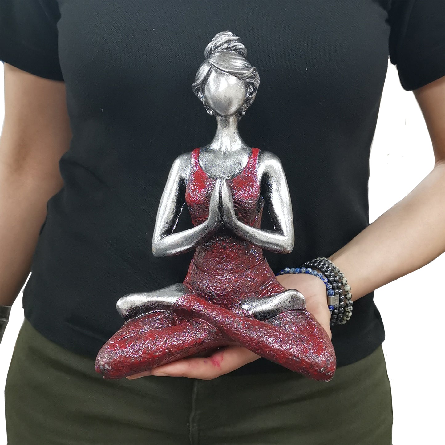 Yoga Lady Figure - Silver & Bordeaux 24cm