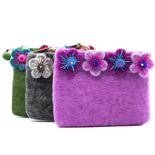 Natural Felt Zipper Pouch - Four Flowers