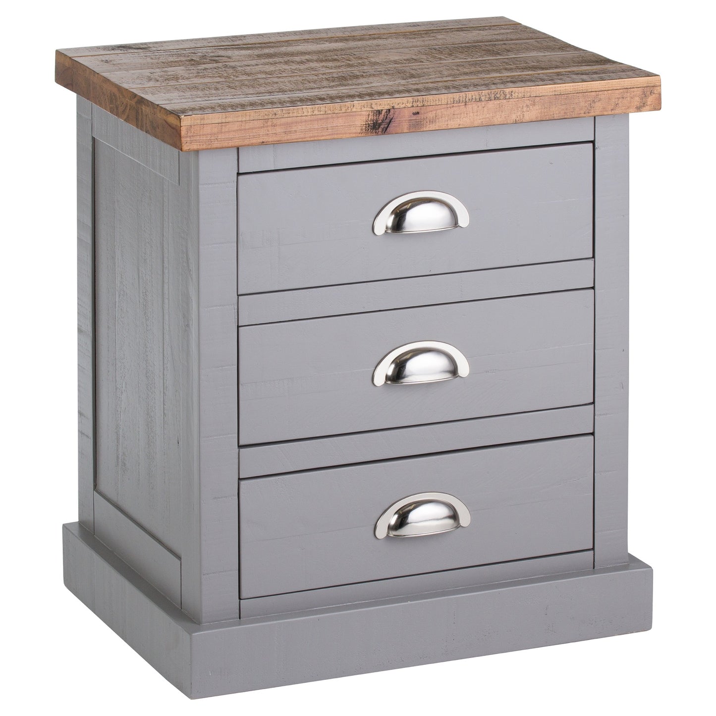 Grey Painted 3 Drawer Bedside