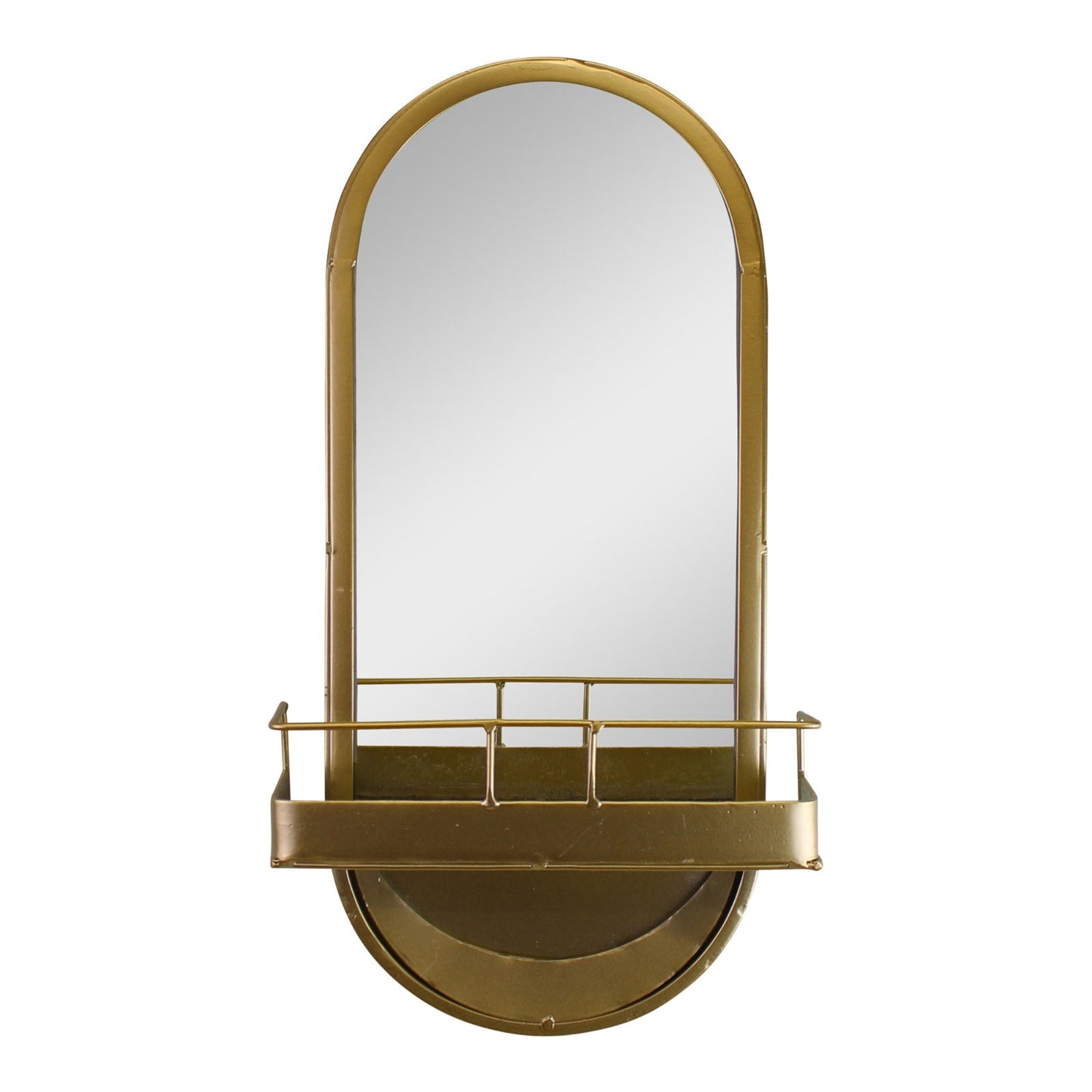 Arched Gold Metal Mirror With Storage Basket Shelf, 50cm