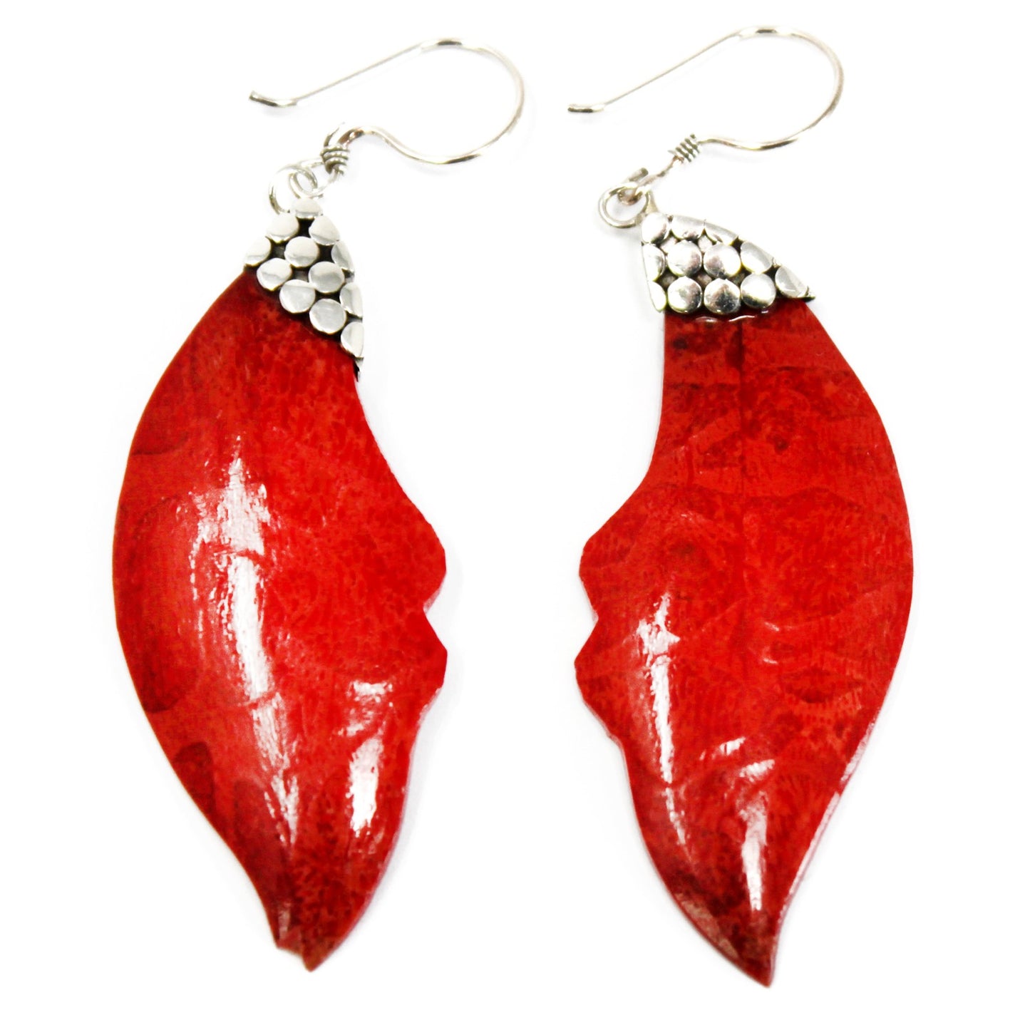 Leaf Drop - Red Coral Imitation 925 Silver Earings