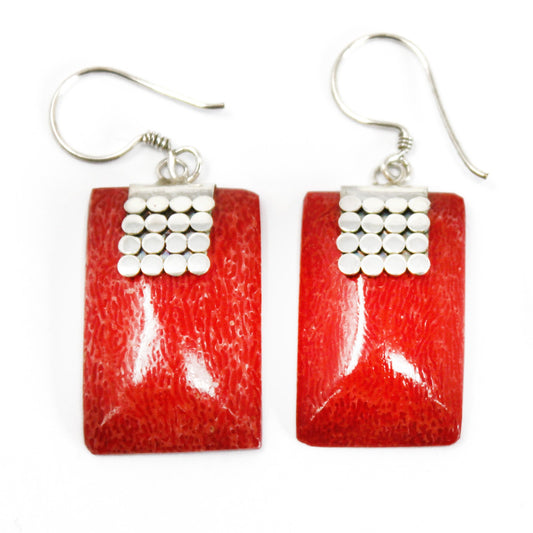 SQ Mini Discs - Red Coral Imitation 925 Silver Earings