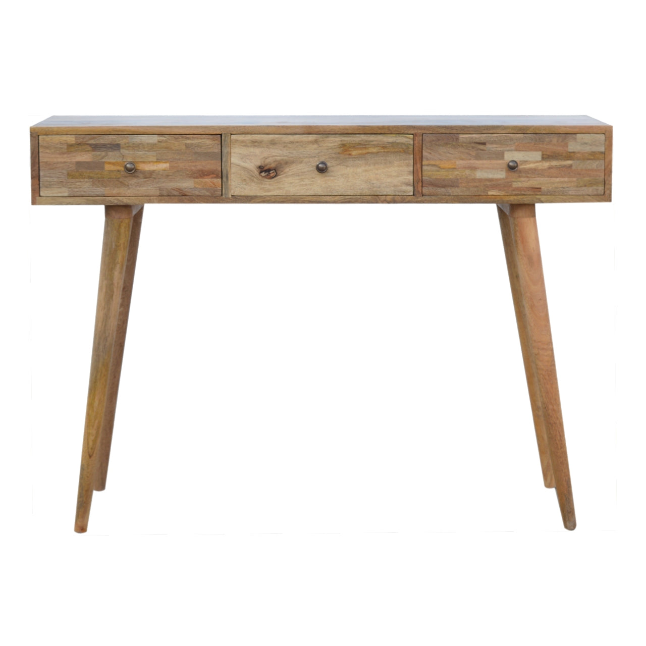 Three Drawer Wooden Patchwork Patterned Console Table