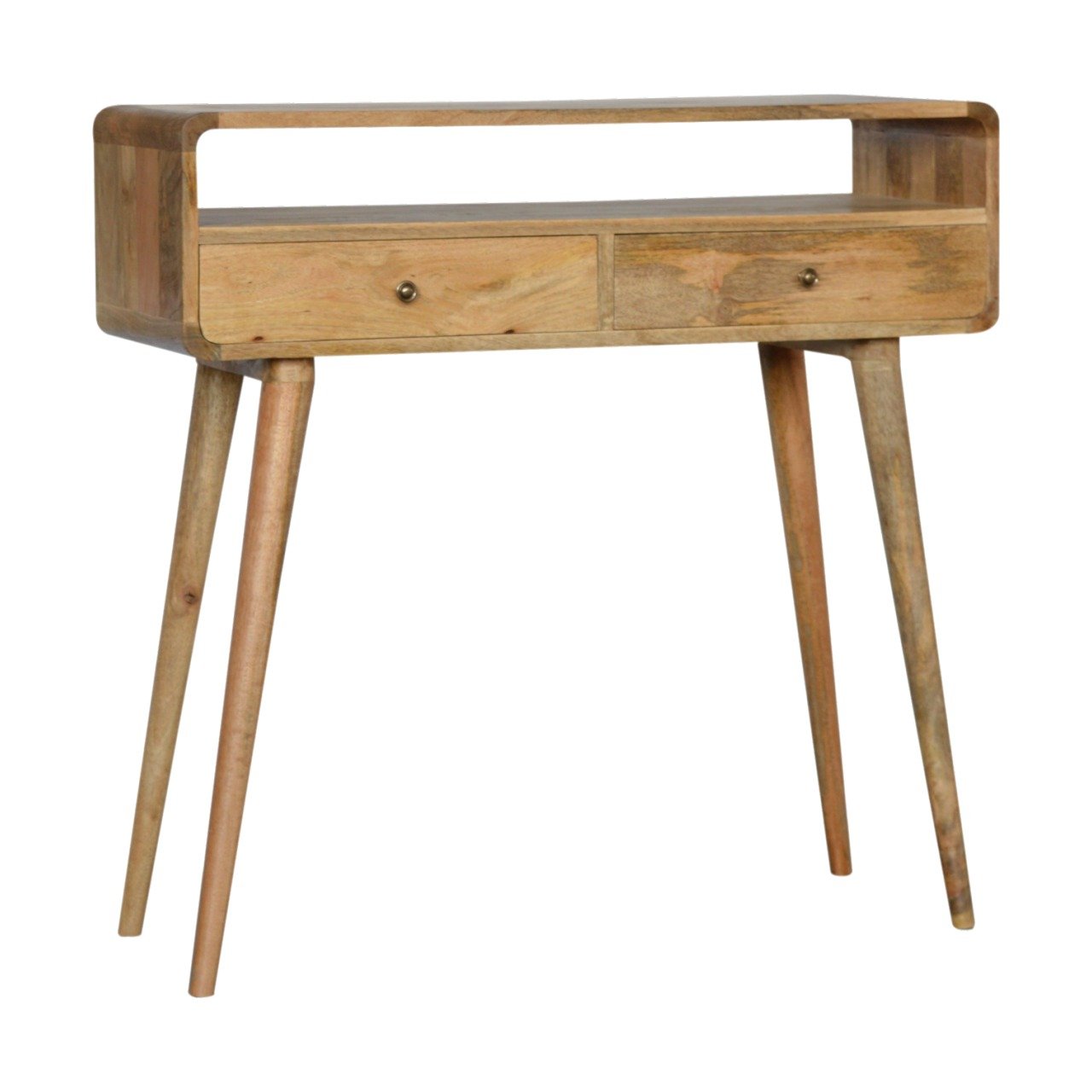 Two Drawer Curved Oak-ish Console Table