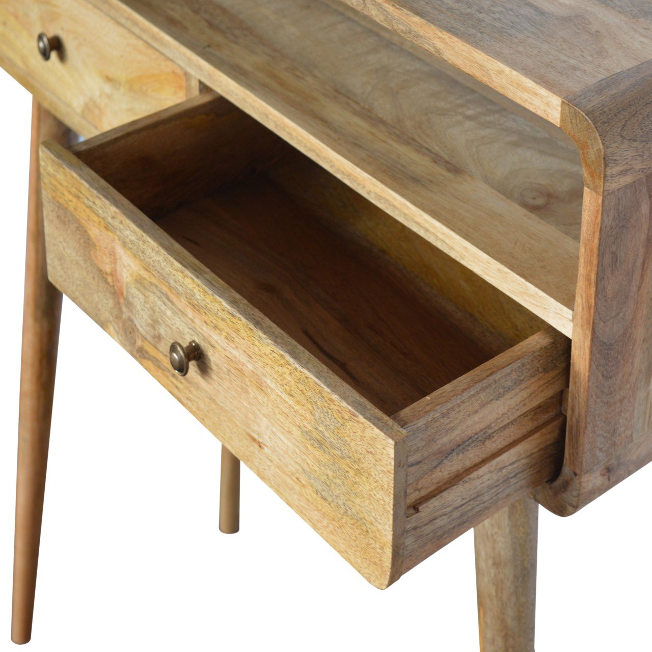 Two Drawer Curved Oak-ish Console Table