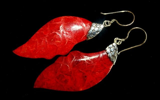 Leaf Drop - Red Coral Imitation 925 Silver Earings