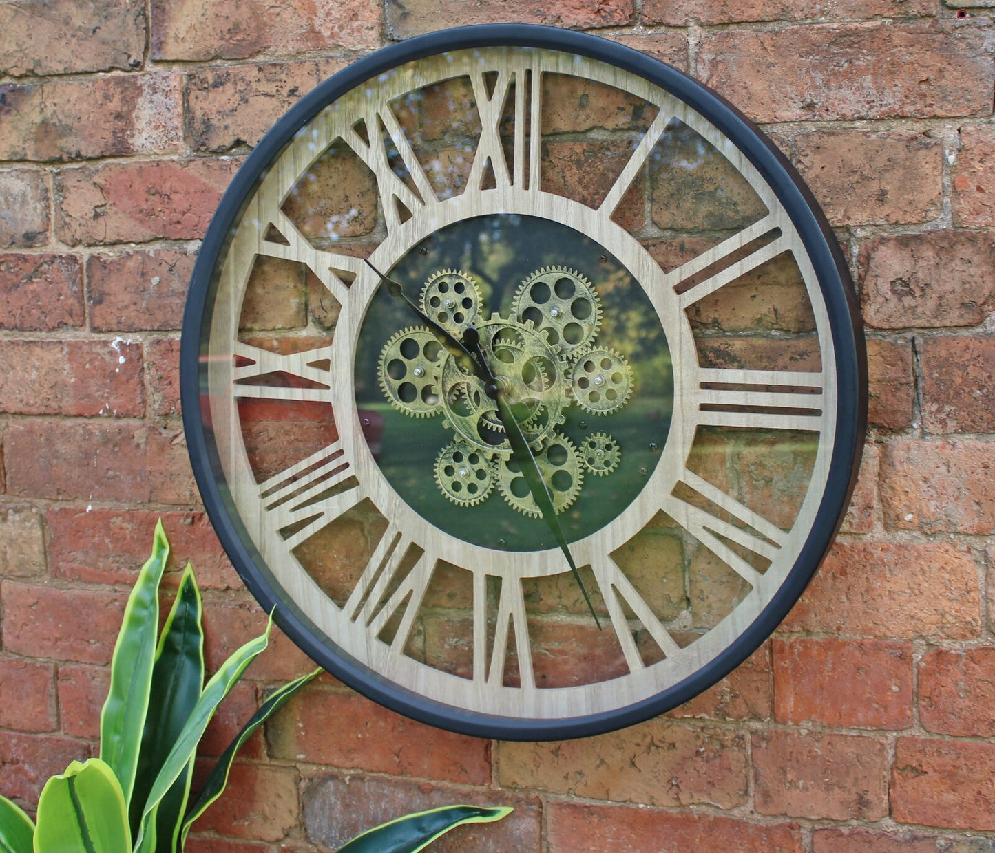 Mechanical Black and Natural Moving Gear Clock