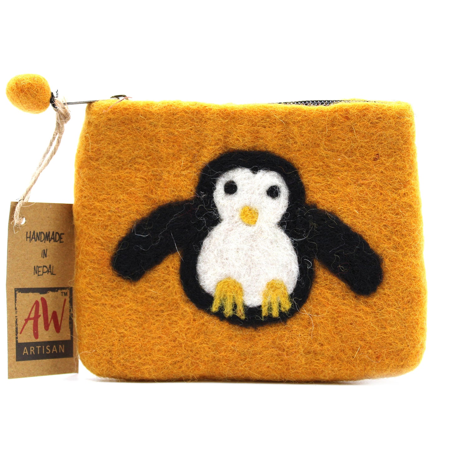 Natural Felt Zipper Pouch - Cute Penguin