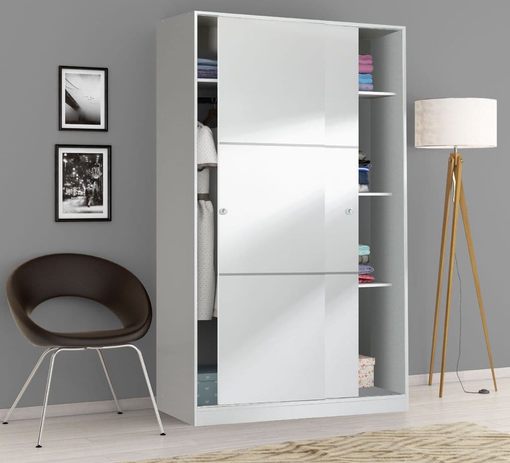 Sliding Door Wardrobe 120cm Gloss White