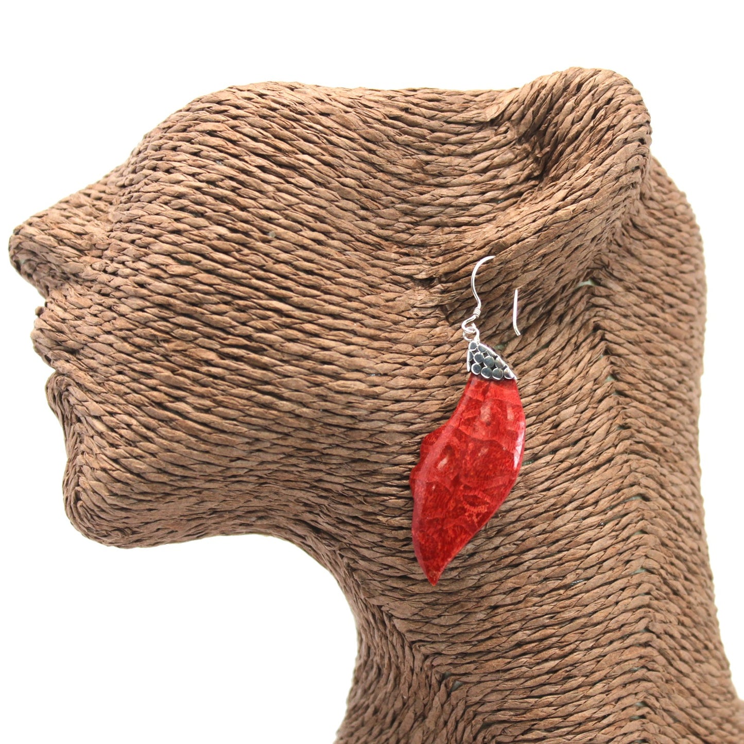 Leaf Drop - Red Coral Imitation 925 Silver Earings