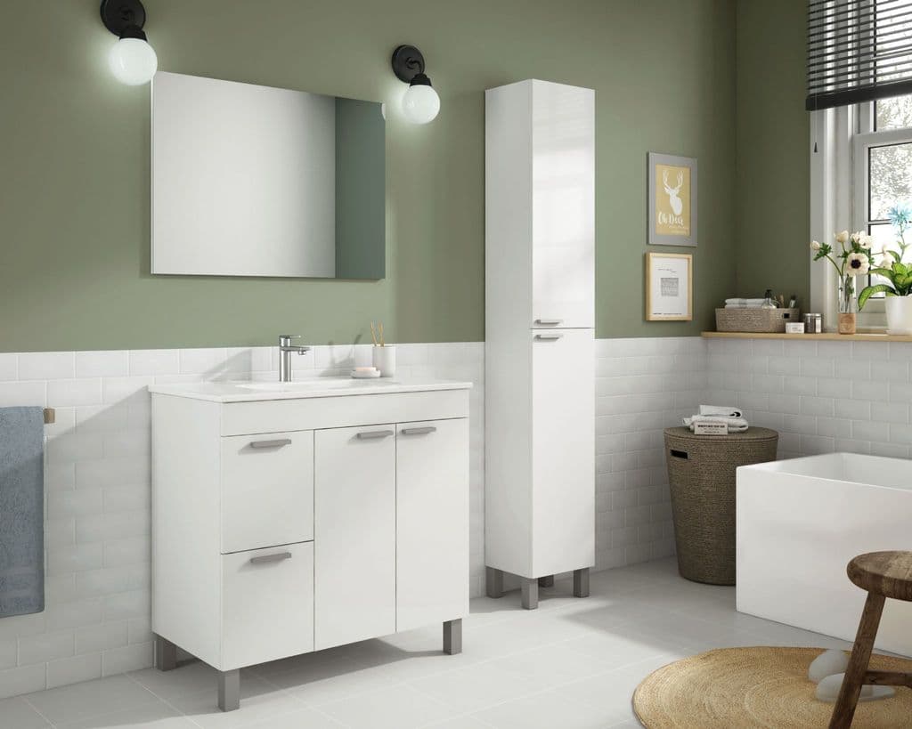 Tall Narrow Mild White Gloss Bathroom Cupboard