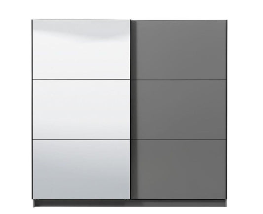 Large Grey And Mirrored Sliding Door Wardrobe 220cm