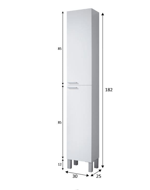 Tall Narrow Mild White Gloss Bathroom Cupboard