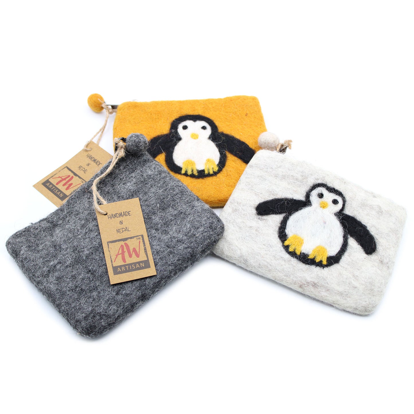 Natural Felt Zipper Pouch - Cute Penguin