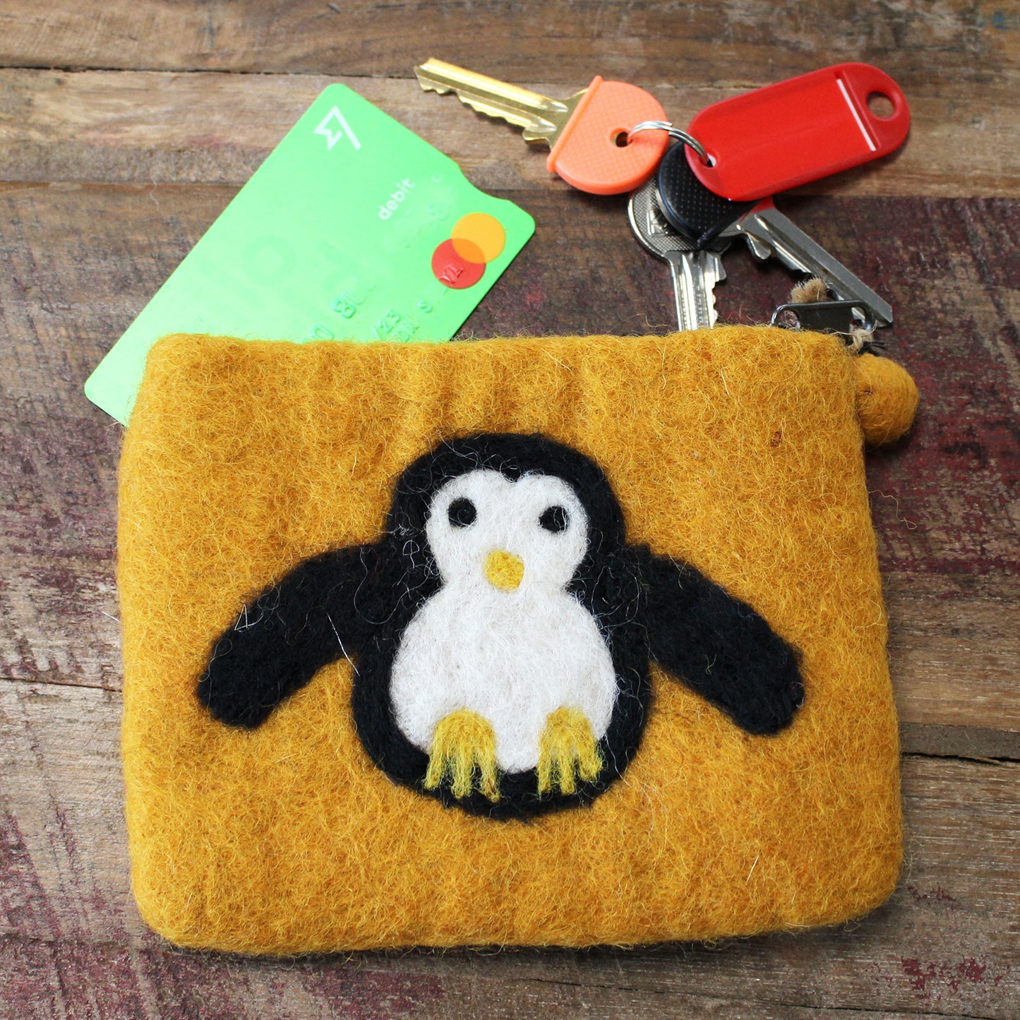 Natural Felt Zipper Pouch - Cute Penguin