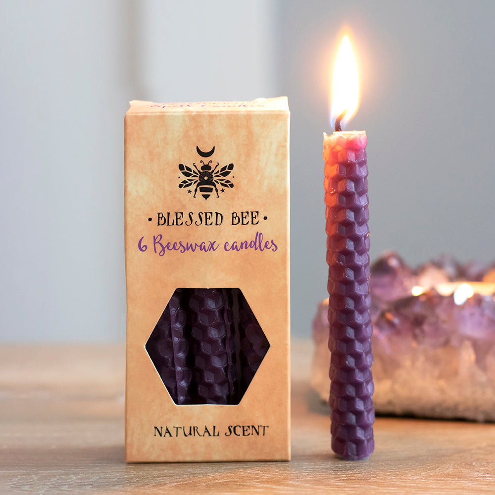 Purple Beeswax Blessed Bee Candles  -  Pack of 6 - Natural Scent