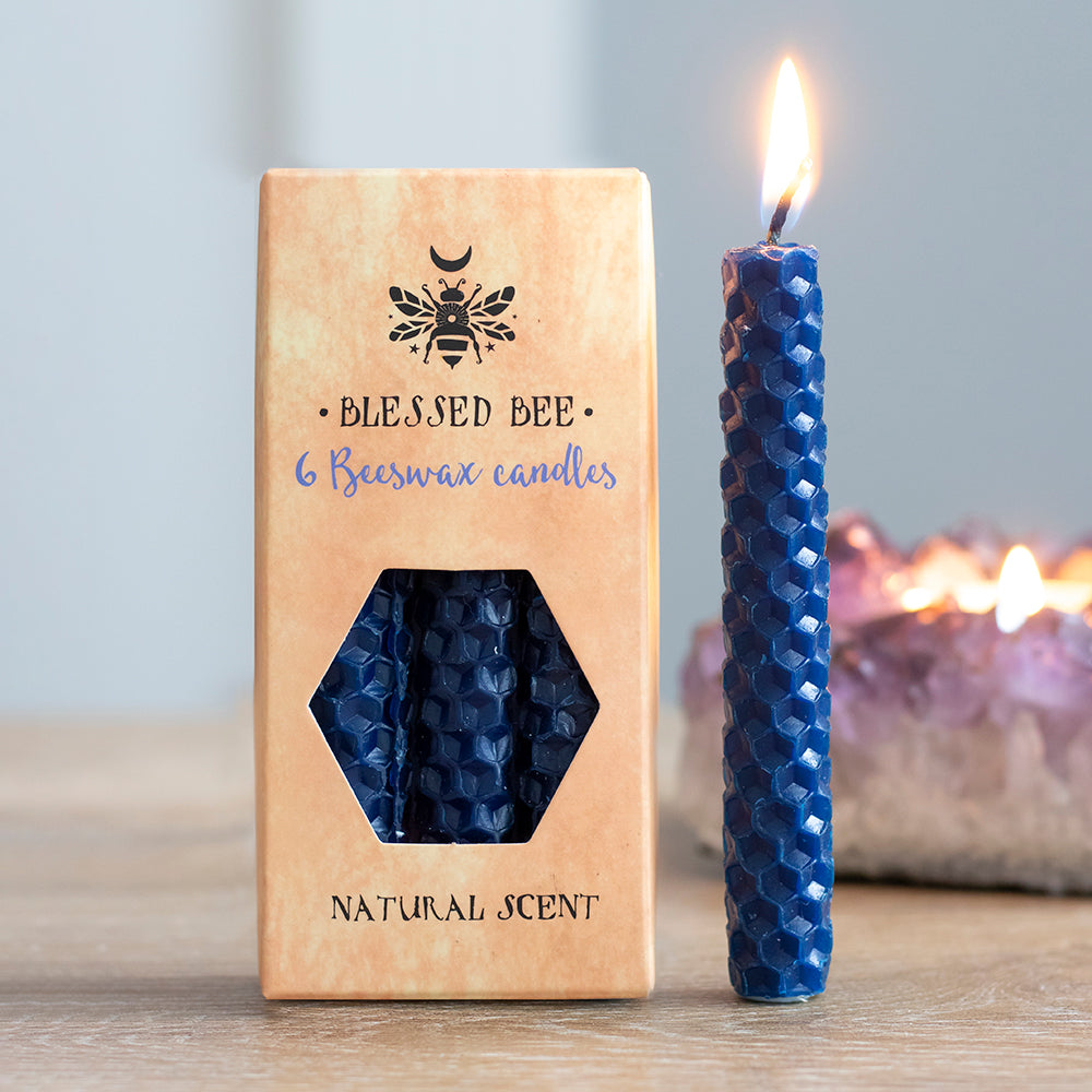 Blue Beeswax Blessed Bee Candles  -  Pack of 6 - Natural Scent