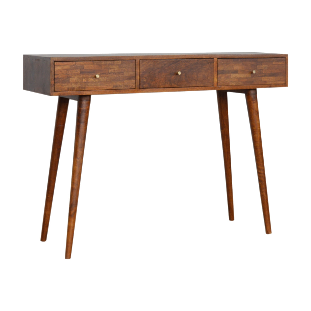 Three Drawer Mixed Chestnut Console Table