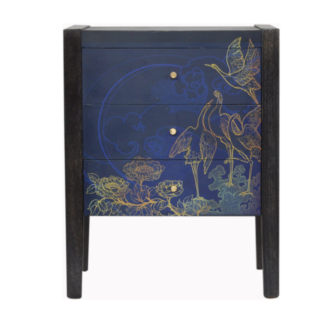 TOKYO - Three Drawer Mango Wood Midnight Blue Print Bedside