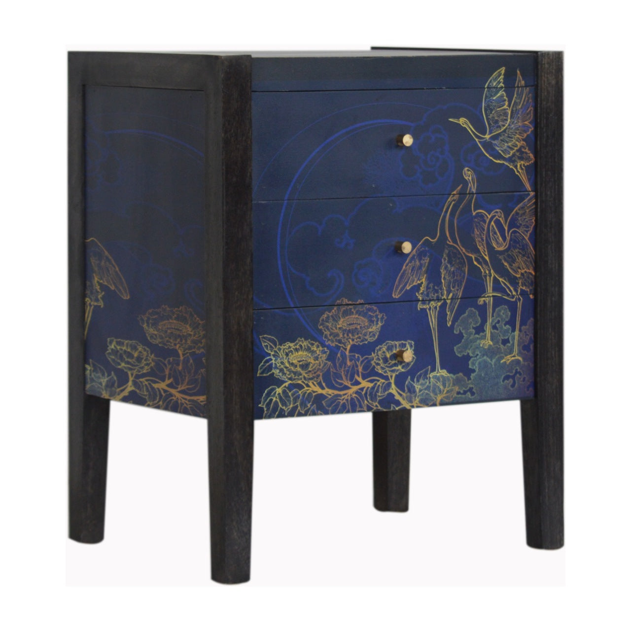 TOKYO - Three Drawer Mango Wood Midnight Blue Print Bedside