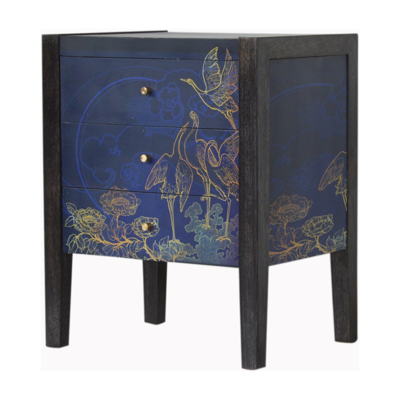 TOKYO - Three Drawer Mango Wood Midnight Blue Print Bedside