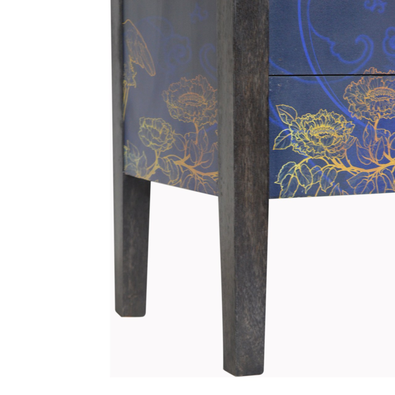 TOKYO - Three Drawer Mango Wood Midnight Blue Print Bedside