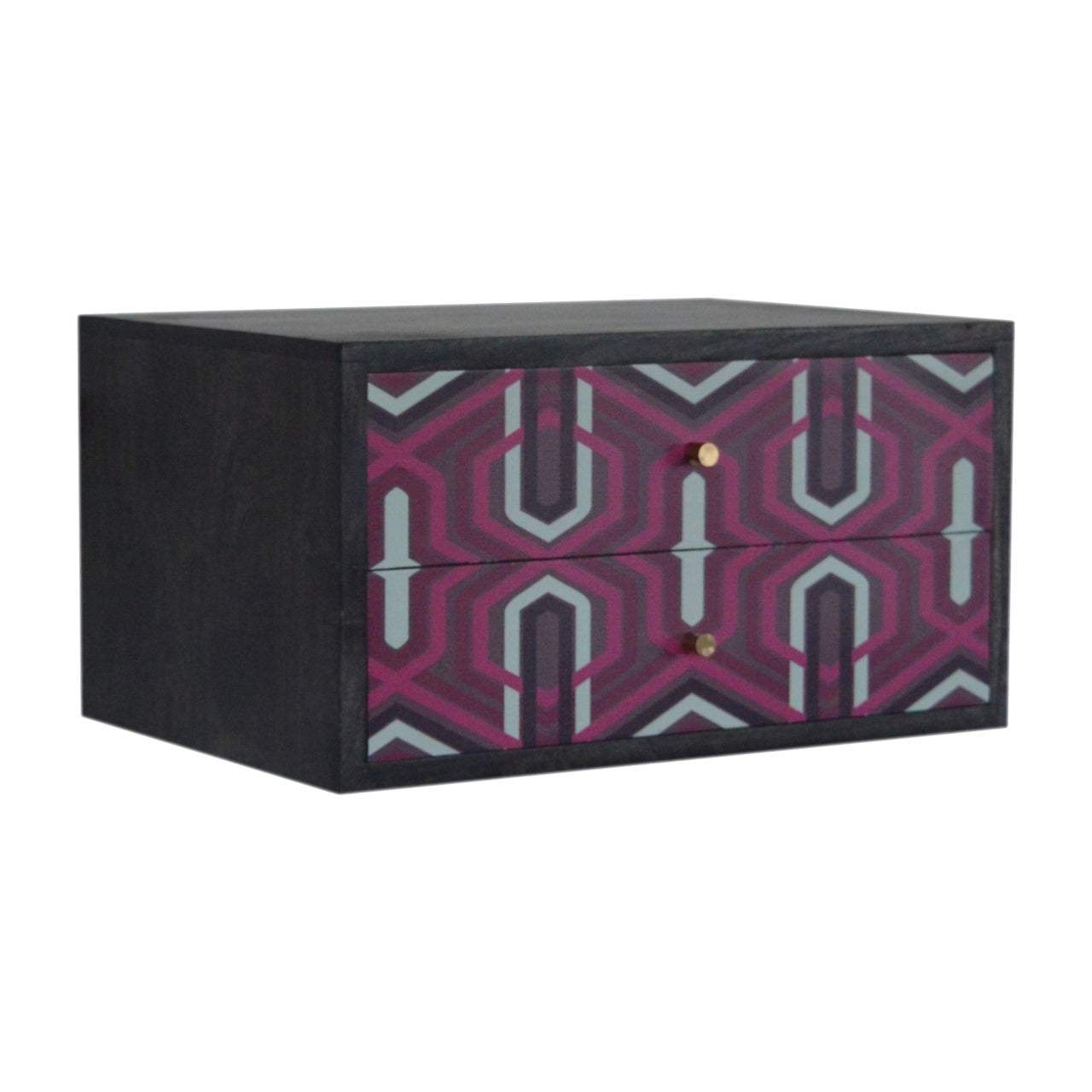 PINK AZTEC - Two Drawer Mango Wood Wall Mounted Bedside