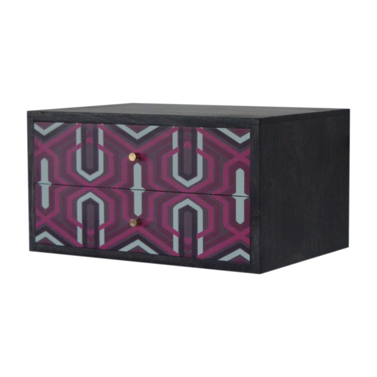 PINK AZTEC - Two Drawer Mango Wood Wall Mounted Bedside