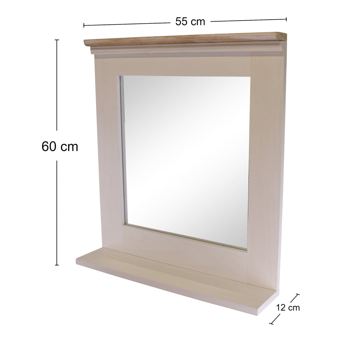 Whitewash Painted Wall Mirror With Vanity Shelf