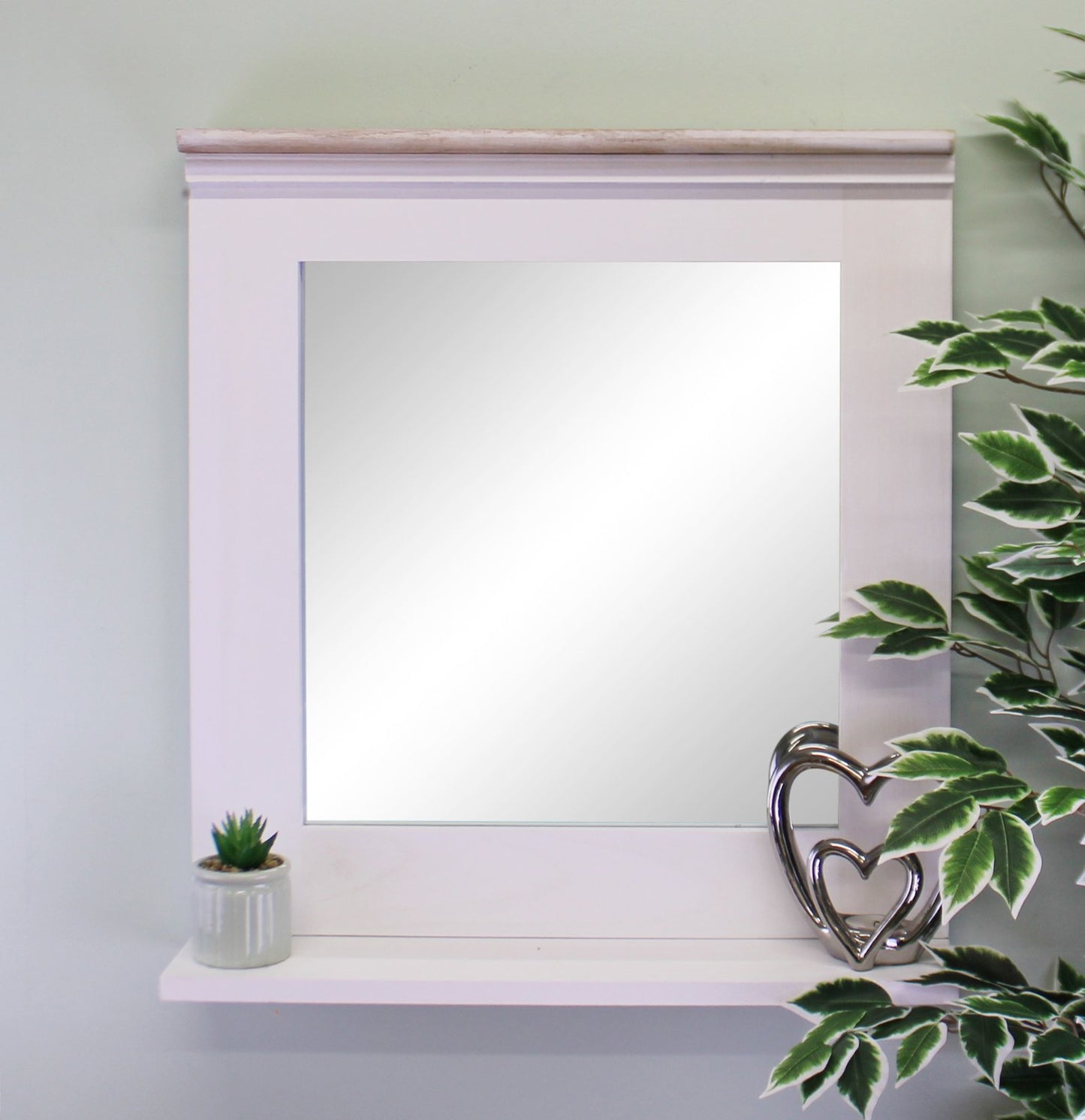 Whitewash Painted Wall Mirror With Vanity Shelf