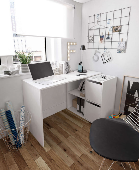 White Reversible Desk with Storage