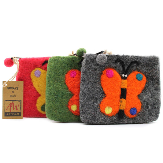 Natural Felt Zipper Pouch - Big Butterfly