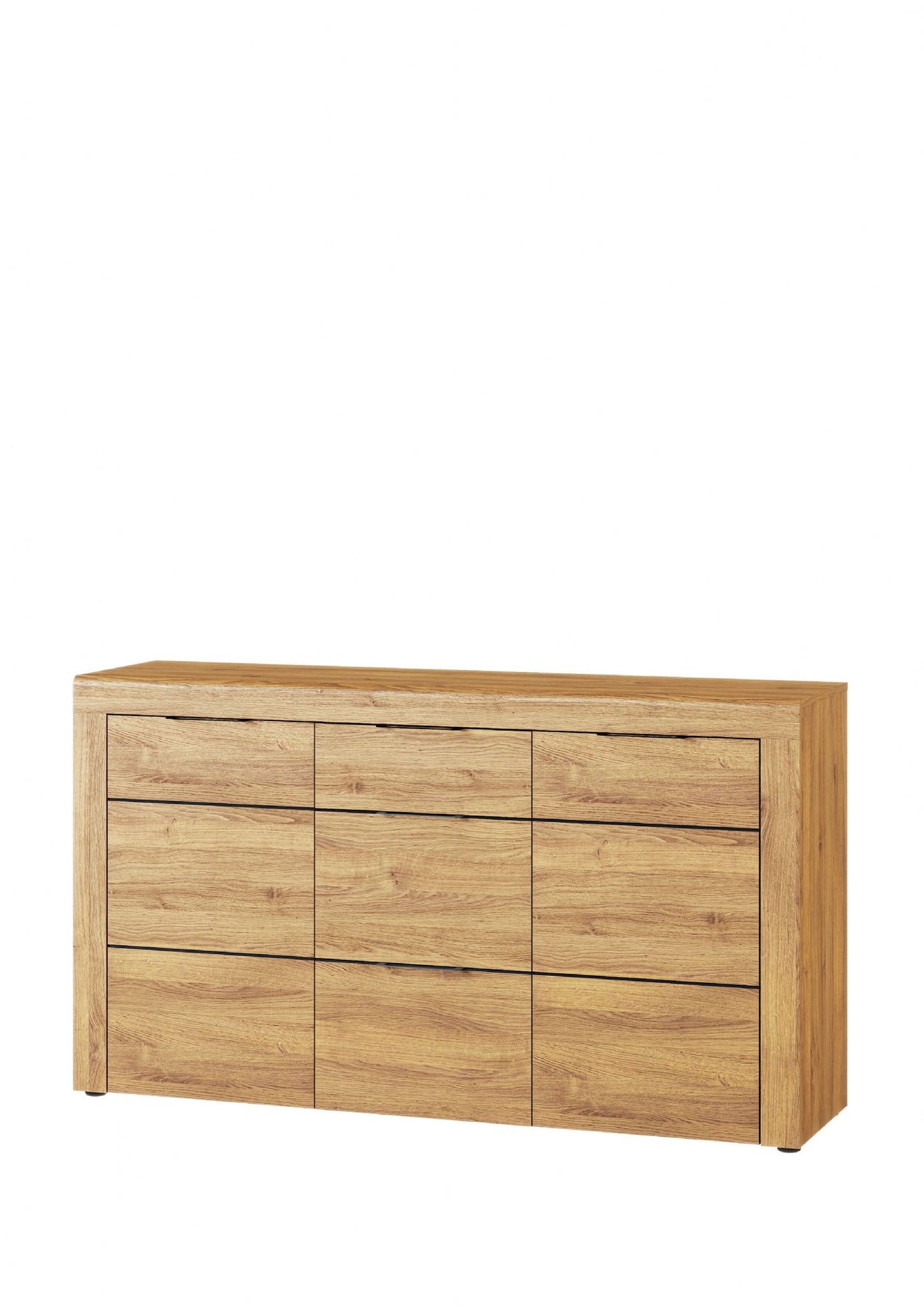 Large Oak Effect 3 Drawer Sideboard