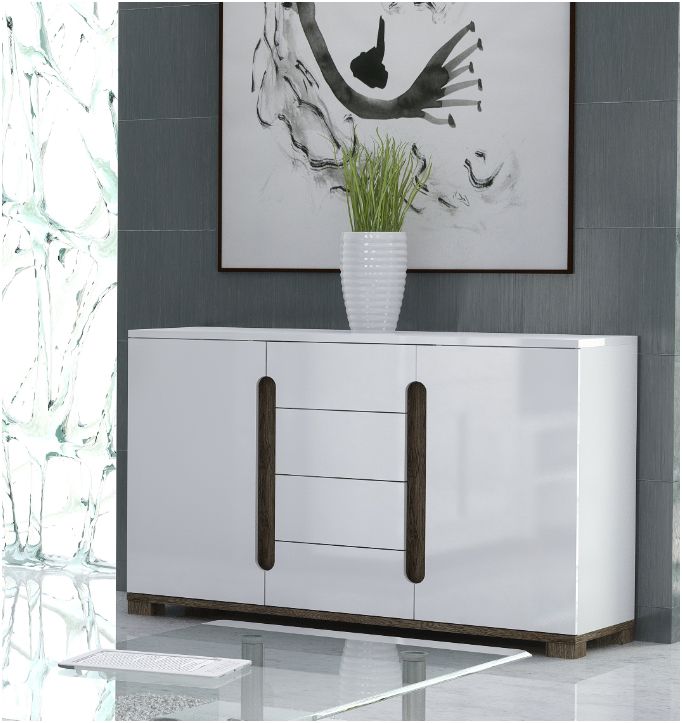 White Gloss Two Door and Four Drawer Sideboard