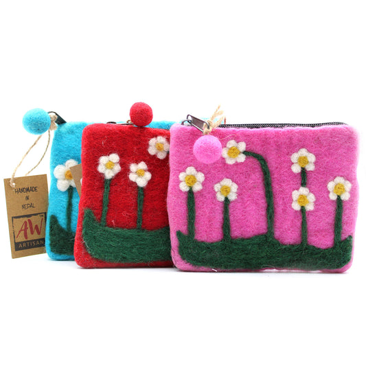 Natural Felt Zipper Pouch - Flower Garden