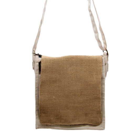 Cotton Canvas Messanger Bag - Natural and Soft Jute