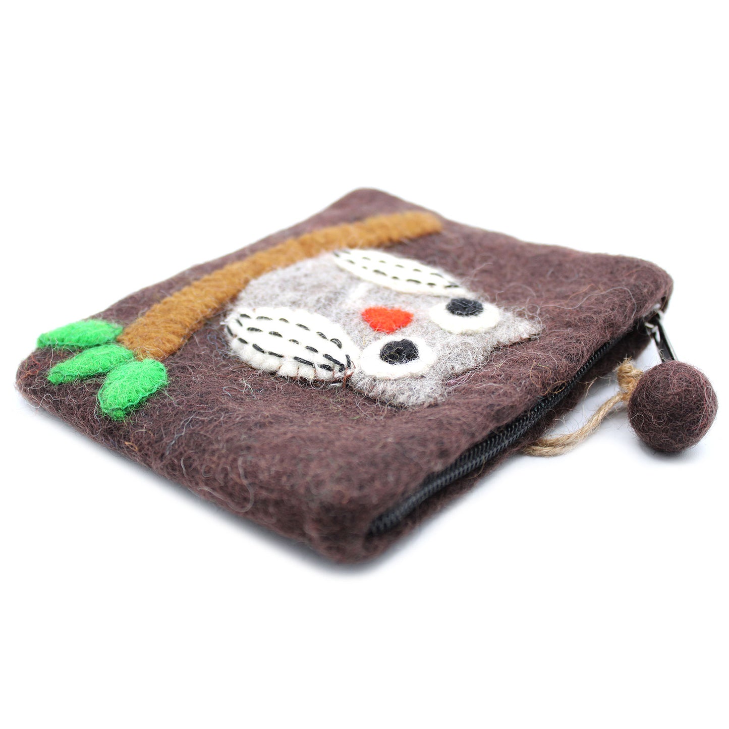 Natural Felt Zipper Pouch - Owl on Branch