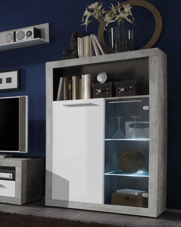 Sideboard Display Cabinet Grey and White Gloss