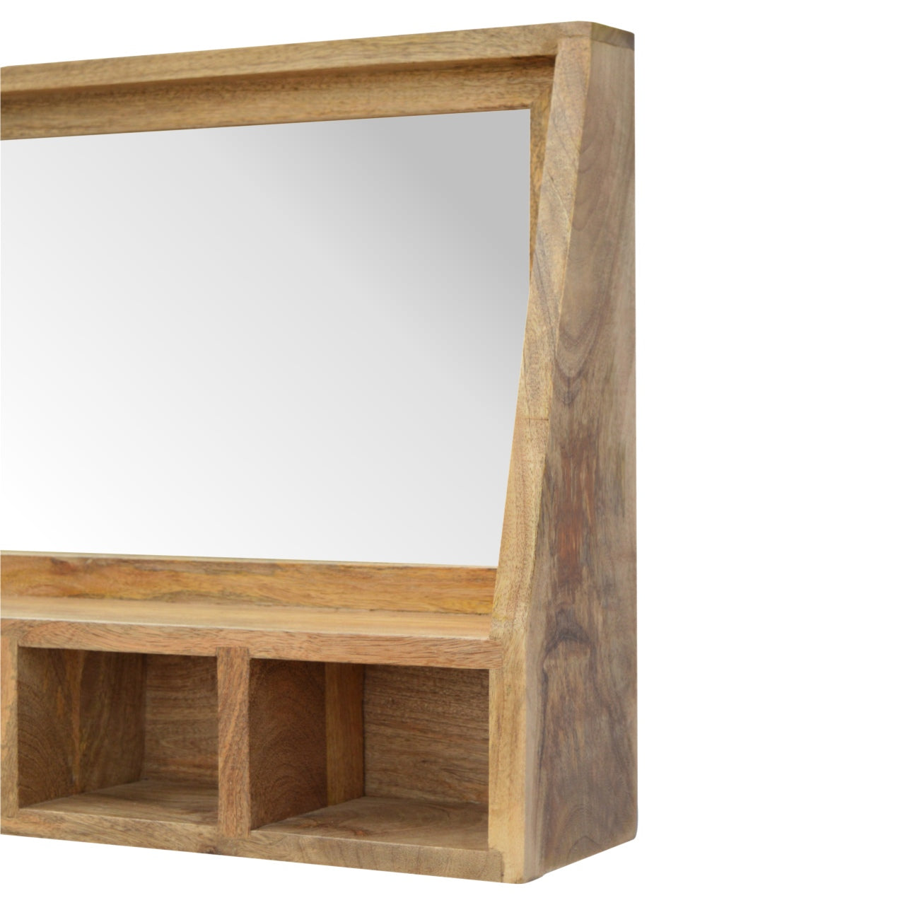 Solid Wood 5 Slot Wall Mounted Unit with Mirror