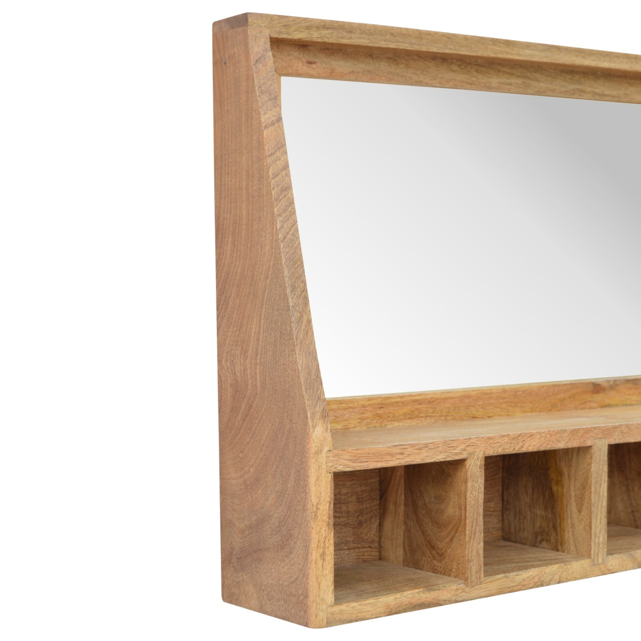 Solid Wood 5 Slot Wall Mounted Unit with Mirror