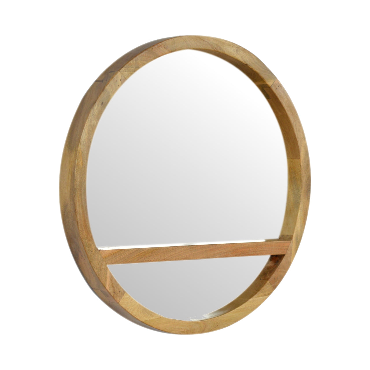 Wooden Round Mirror with 1 Shelf