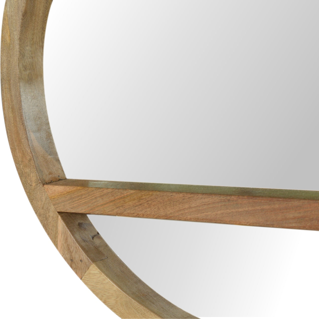 Wooden Round Mirror with 1 Shelf