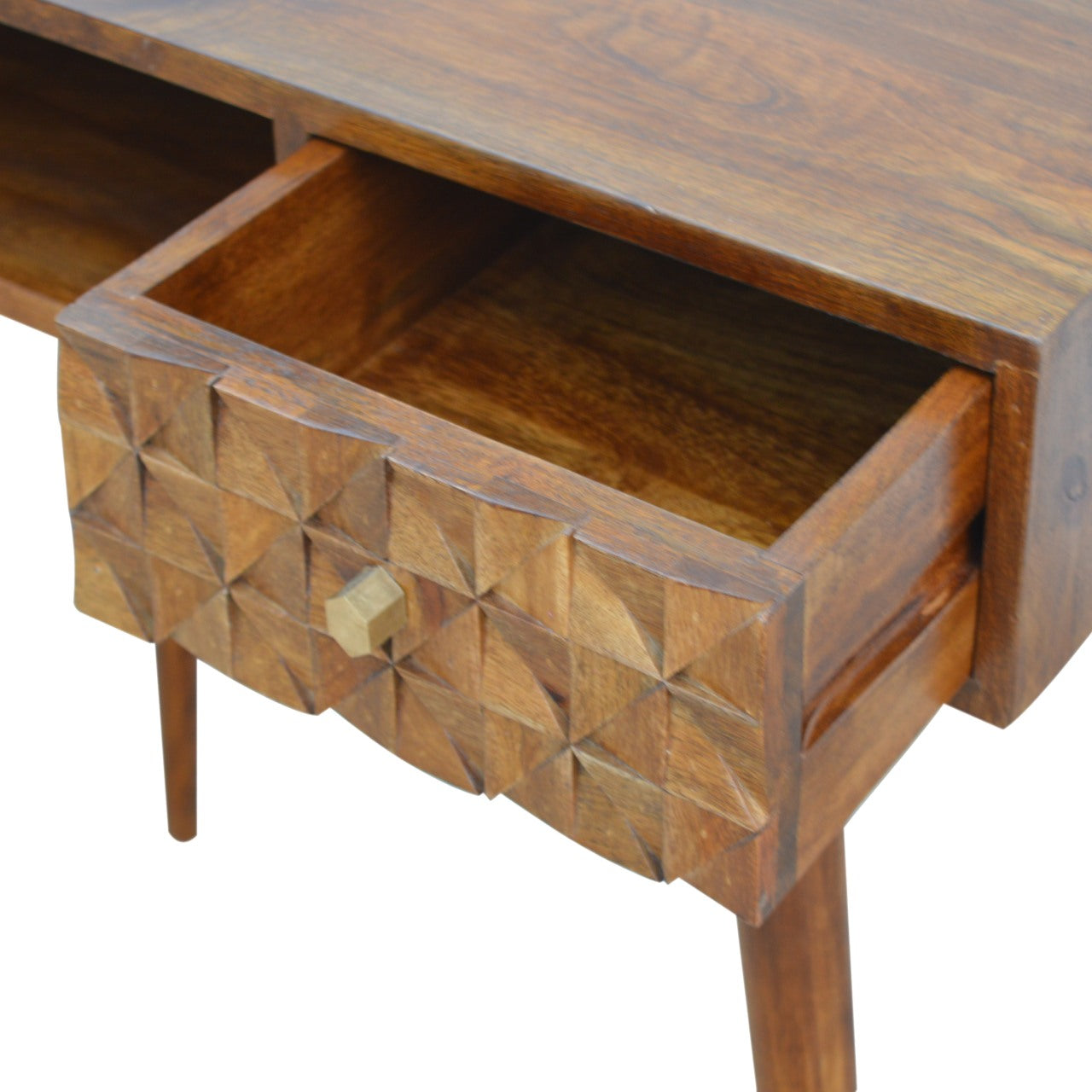 Chestnut Diamond Carved Solid Mango Wood Writing Desk