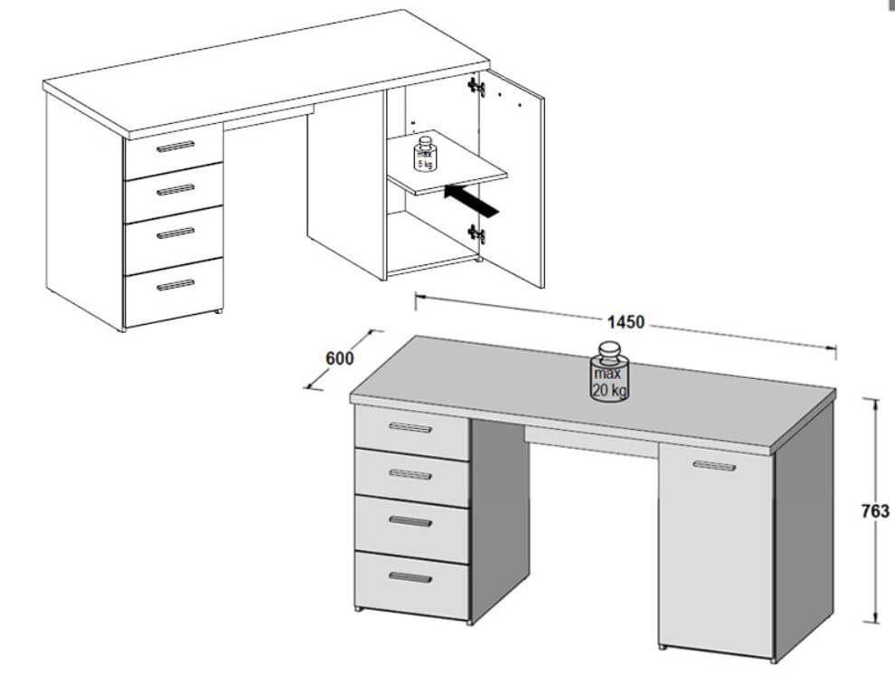 Oak and White Office Computer Desk With Drawers