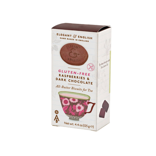 Elegant & English Gluten-Free Raspberries & Dark Chocolate Biscuits (125g)