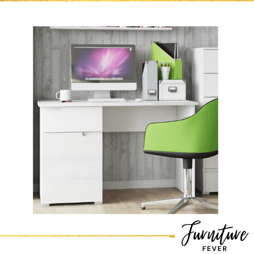 White Gloss One Drawer Computer Desk