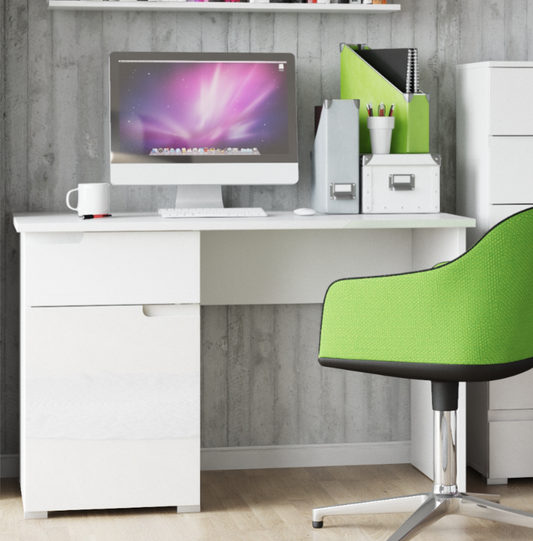 White Gloss One Drawer Computer Desk